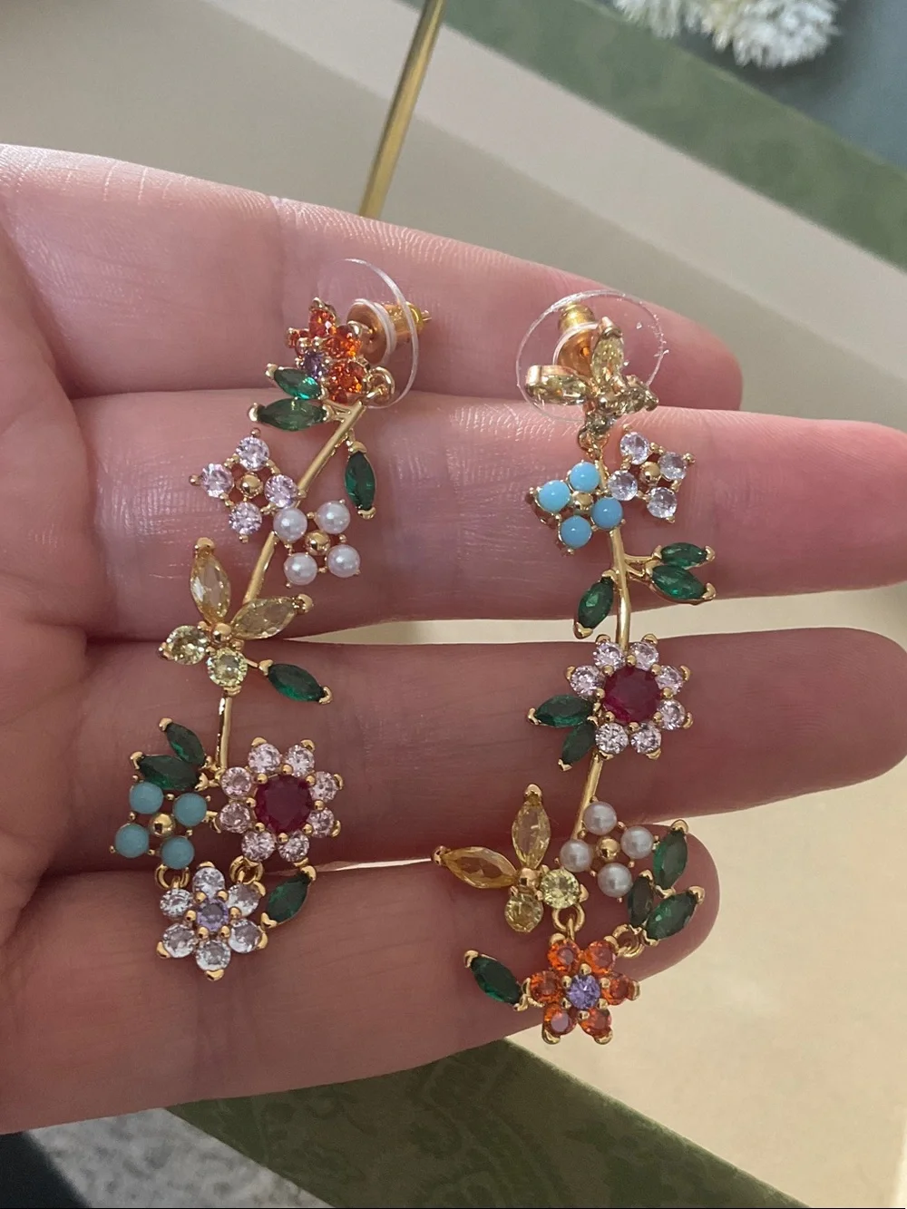 kate spade Gold-Tone Multicolor Floral Linear Earrings